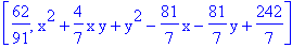 [62/91, x^2+4/7*x*y+y^2-81/7*x-81/7*y+242/7]